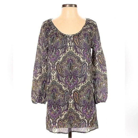 J. Crew | Classic Chic Preppy Purple 100% Silk Paisley Print Mini Dress Size XXS - Picture 2 of 3